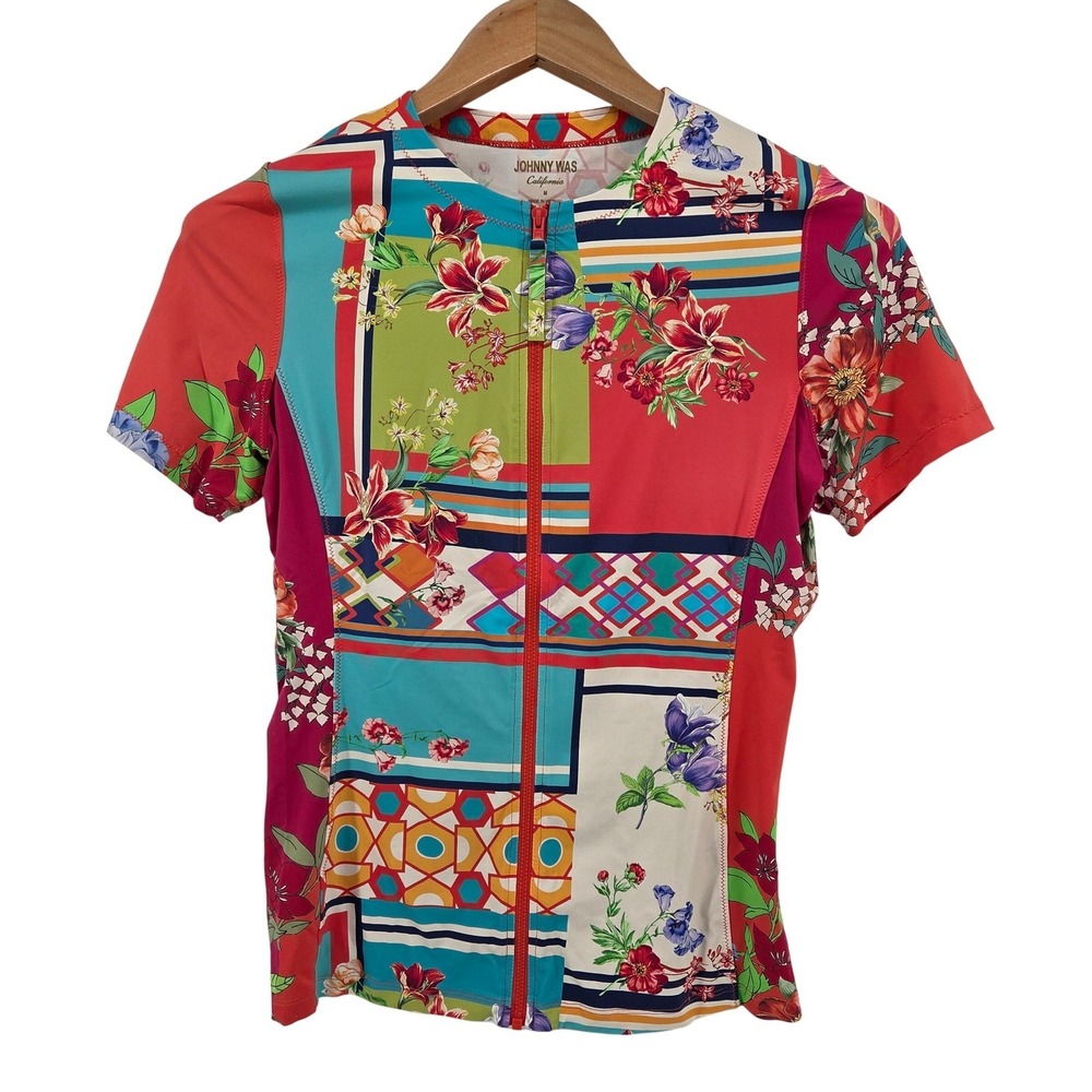Johnny Was California Nanya Surf Full Zip Shirt Boho Patchwork Womens‎ Medium
